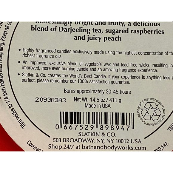 Bath & Body Works Slatkin RASPBERRY SUN TEA 3-Wick Candle 14.5 oz Retired RARE - Picture 9 of 11